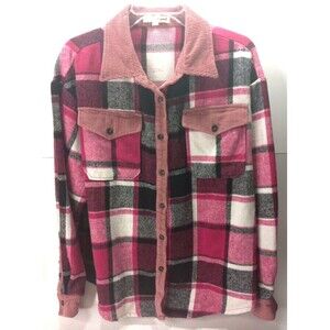 Lilypad  Flannel Shacket Size Small Corduroy Details Plaid Pink Black White  *G
